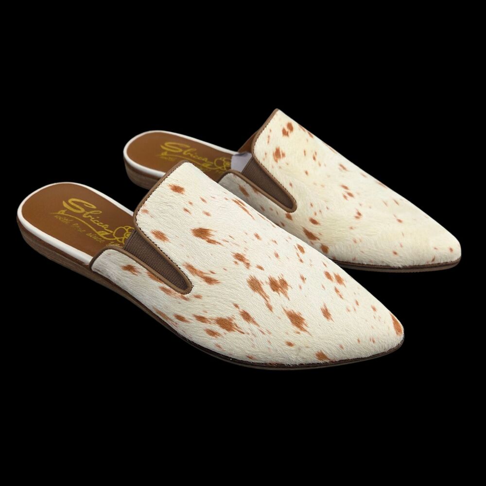 Sbicca Frankie Slip On Dapple Print Calf Hair Mule White Brown Womens Size 9